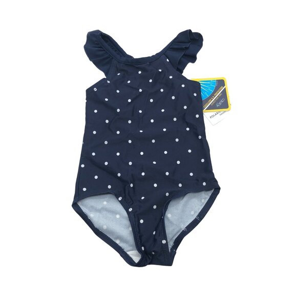 Polarn O. Pyret Girls Navy Polka Dot Swimsuit With UV Protection 1-2 Years - Picture 1 of 7